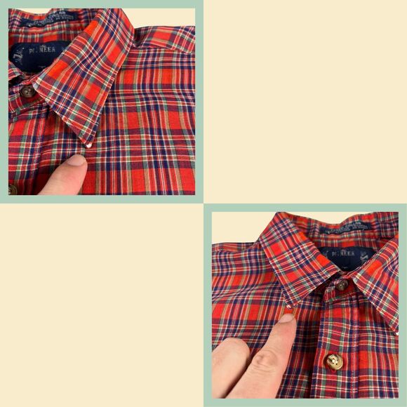 Vintage 80s plaid red shirt by Pioneer, size M-L, 1980s red/blue top - Picture 2 of 8